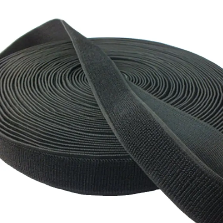 Logotipo personalizado durável gancho e laço alça elástica preta alças elásticas com um laço de extremidade plástica