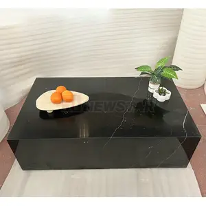 中国抛光黑色马奎纳大理石长方形桌子矩形设计茶几黑石大理石底座咖啡桌天然
