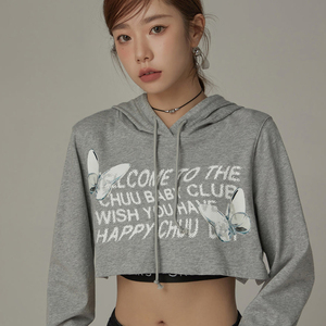 OEM all'ingrosso personalizzato morbido spallina <span class=keywords><strong>farfalla</strong></span> stampa digitale <span class=keywords><strong>felpa</strong></span> in cotone felpe ritagliata per le donne - Product Image 4