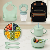 Ensemble d'alimentation pour bébé en silicone JinWeiXin avec biberon à débit variable, forme droite/ronde, sac à langer, vaisselle, assiette, bavoir, bol, sac à couches