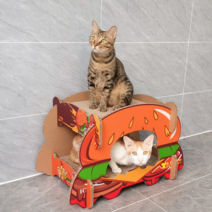 Rascador de gato de cartón corrugado con forma de hamburguesa de 1,5 kg duradero y cama con embalaje de caja de diseño divertido - Product Image 5