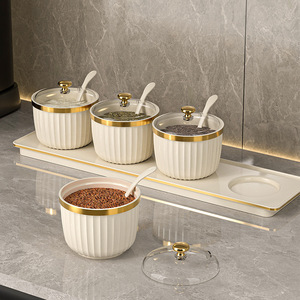 Beauty Spice Jar Set 7Pcs With Lid And Spoon For <b>Kitchen</b> <b>Storage</b> Container Ceramic Seasoning Jars With Tray - Product Image 2