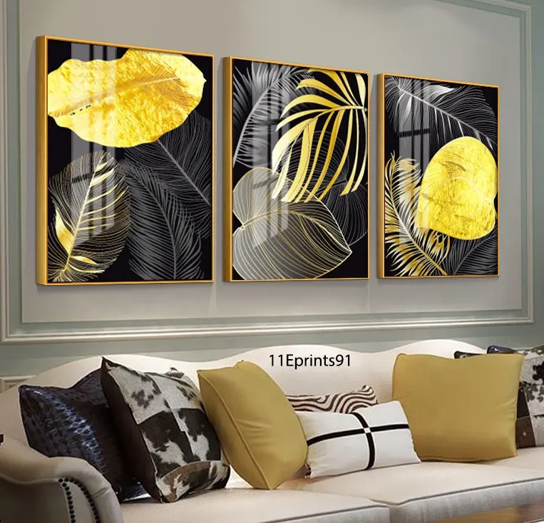Abstract Golden Plant Leaves Picture Wall Poster Modern Style Canvas Print Painting Art Aisle Living Room Unique Decoration