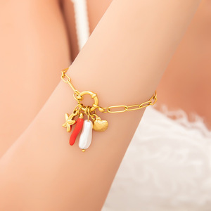 Pulsera con dijes de frutas para mujer, chapada en oro, de acero inoxidable, regalo de joyería con colgante de fresa, cereza y melocotón, estilo europeo - Product Image 4