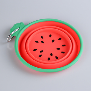 Gamelle portable en silicone pour animaux de compagnie XS, pliable, motif pastèque, avec mousqueton, pour l'alimentation en voyage des chats et chiens, design moderne - Product Image 4