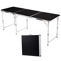 Table pliante en alliage d'aluminium noir de 6 pieds, légère et portable, design imitation bois, pour usage intérieur et extérieur, pour le camping et les fêtes