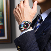 Montre à quartz pour homme 6363, cadran unique style roulette de casino, boîtier en alliage, bracelet en cuir véritable, montre-bracelet créative et tendance pour homme, idéale pour un cadeau