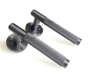 Poignée de porte à levier carré moderne en acier inoxydable 304 satiné/chrome, avec rosette carrée moletée, pour porte à verrouillage, installation facile - Product Image 2