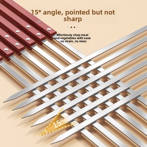 Brochettes de barbecue en acier inoxydable de qualité alimentaire, à lame large et plate, avec manche en bois, pour grillades commerciales en gros - Product Image 2