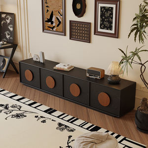 Mueble de <span class=keywords><strong>TV</strong></span> de Madera Maciza de Diseño Retro Moderno en Negro, Mesa <span class=keywords><strong>Sunset</strong></span> con Almacenamiento para Sala de Estar de Apartamentos Pequeños - Product Image 4