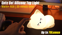 Lampe de nuit LED rechargeable USB-C en silicone en forme de chat, RVB multicolore, intensité réglable, CRI élevé, pour chambre d'enfant, garantie 1 an