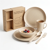 Ensemble de vaisselle en paille de blé beige, vaisselle jetable, bol, assiette, tasse, cuillère pour la salle à manger à domicile