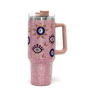 Personalizzare il sorriso personalizzato con strass e luccicanti coppe con occhi malvagi regalo per la festa della mamma 40 once in acciaio inossidabile con cannuccia - Product Image 5