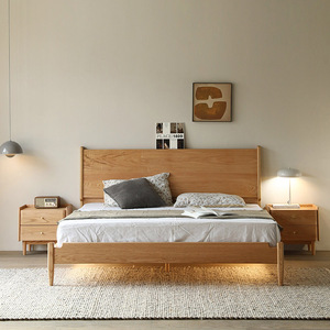 Tous les meubles en bois massif, grand <span class=keywords><strong>lit</strong></span> en bois massif, noyer <span class=keywords><strong>noir</strong></span> chêne cerisier nordique simple japonais rétro chambre <span class=keywords><strong>lit</strong></span> double - Product Image 4