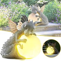 Statue de dragon de jardin Ganen, sculptures de dinosaures en résine-Figurines de dragon de jardin mignonnes avec lumières LED