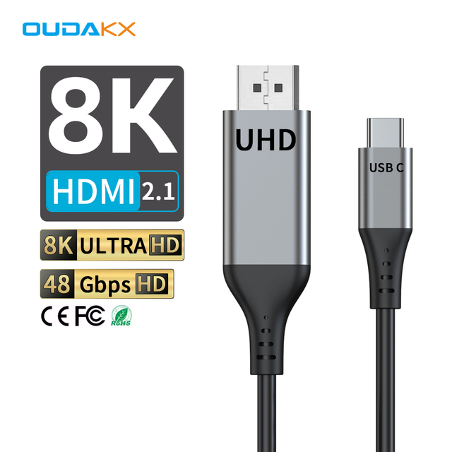 HOT 4K 8K 60Hz Nylon Braided Type C to HDMI Video Cable CE FCC Certified DP UHD 48Gbps Data Transfer Version 2.1 for Monitor