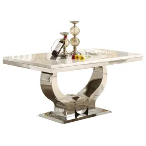 Home — table à manger avec cadre en acier inoxydable, table simple et moderne, look de marbre blanc, or, 4 6 8