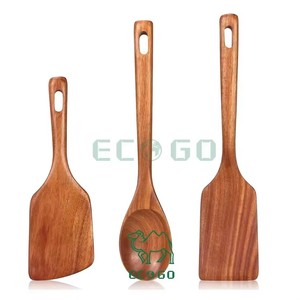 Support de rangement pour ustensiles de cuisine en bois d'acacia durable, 9 pièces, avec ensemble de spatules et support de rangement, sans danger pour les aliments - Product Image 3