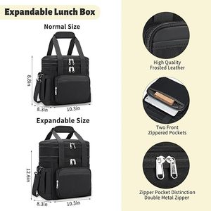Sac à <span class=keywords><strong>déjeuner</strong></span> isotherme et boîte à lunch pour hommes - Sac à <span class=keywords><strong>déjeuner</strong></span> réutilisable à double compartiment pour femmes, sac isotherme souple extensible et étanche - Product Image 2