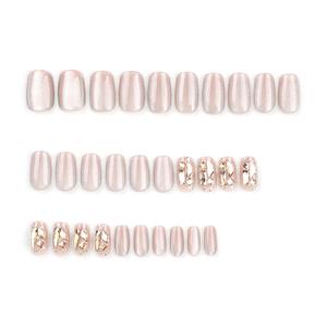 Lot de 12 faux ongles à presser en acrylique, forme amande, mi-couvrants, avec colle, motif diamant scintillant français, style romantique pour chat, pour dropshipping - Product Image 2