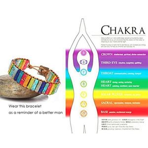 Bohemia Multicolor Emperor Zircon Stone Unisex 7 Chakra <b>Healing</b> Rectangular Leather Rope Woven Bangle Gift Jewelry - Product Image 2
