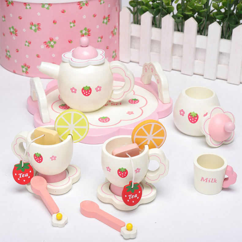 Wholesale Children's Wooden Toy Tea Simulation Kitchen Set Toys  Parent-child Pretend Play Preschool Interactive Game for Kids