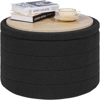 PINPLUS Grand pouf de rangement en tissu bouclé rembourré, table basse convertible, repose-pieds pliant, tabouret de salon