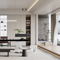 Buffet de salon moderne de luxe léger en bois composite avec étagères ouvertes et éclairage LED