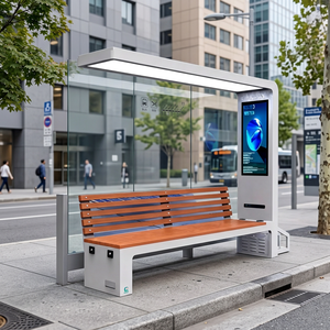 Banc de jardin moderne et contemporain à LED solaires avec charge sans fil, port USB, écologique, durable, 4 places, en acier inoxydable - Product Image 3