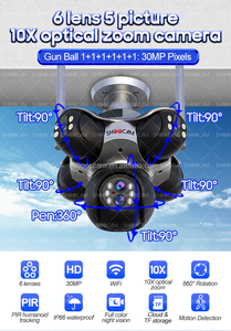 كاميرا شوكام بدقة 30 ميجابكسل مع 6 عدسات حقيقية 6 في 1 وتكبير بصري 10 أضعاف، كاميرا شبكة مع خاصية التحكم عن بعد و5 وظائف، كشف الحركة وإنذار صوتي، كاميرا مراقبة واي فاي - Product Image 4