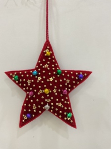 Estrella de cuentas hecha a mano de oro rústico, adorno de Navidad, decoración de árbol festivo elegante, cuentas de seda brillantes, colgante de vacaciones de lujo - Product Image 2
