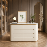 Commode îlot moderne de luxe pour chambre et salon, plateau en marbre, 8 tiroirs, bois massif, émail cuit, design arrondi, entièrement assemblée