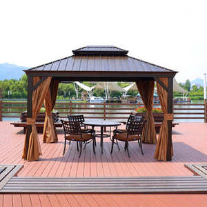 Gazebo Padiglione da Giardino 12x12 in Alluminio per Esterni con Tetto Rigido e Zanzariera con Tende - Product Image 1