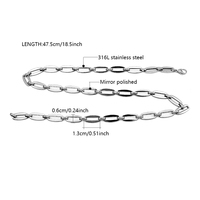 Collier minimaliste en acier inoxydable étanche, forme capsule fine, maillons ovales argentés brillants, chaîne entrelacée pour usage quotidien