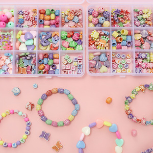 Acrylic Colorful Patterned Large Hole Barrel Beads <b>Box</b> <b>Mixed</b> Shapes For Bracelet Making DIY Jewelry Accessories - Product Image 1