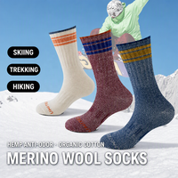 Chaussettes thermiques d'extérieur en laine mérinos et chanvre pour jeunes, avec amorti en tissu éponge, antidérapantes, résistantes aux odeurs naturelles, épaisses et chaudes pour la randonnée et le ski