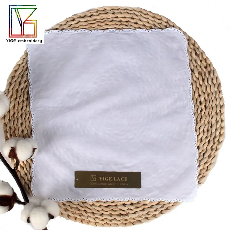 Khăn Tay Ren Sang Trọng 100% Cotton Màu Trắng Vỏ Sò Cạnh Phụ Nữ/Khăn Tay Đám Cưới Cho Phụ Nữ/Khăn Tay Thêu Cho Phụ Nữ