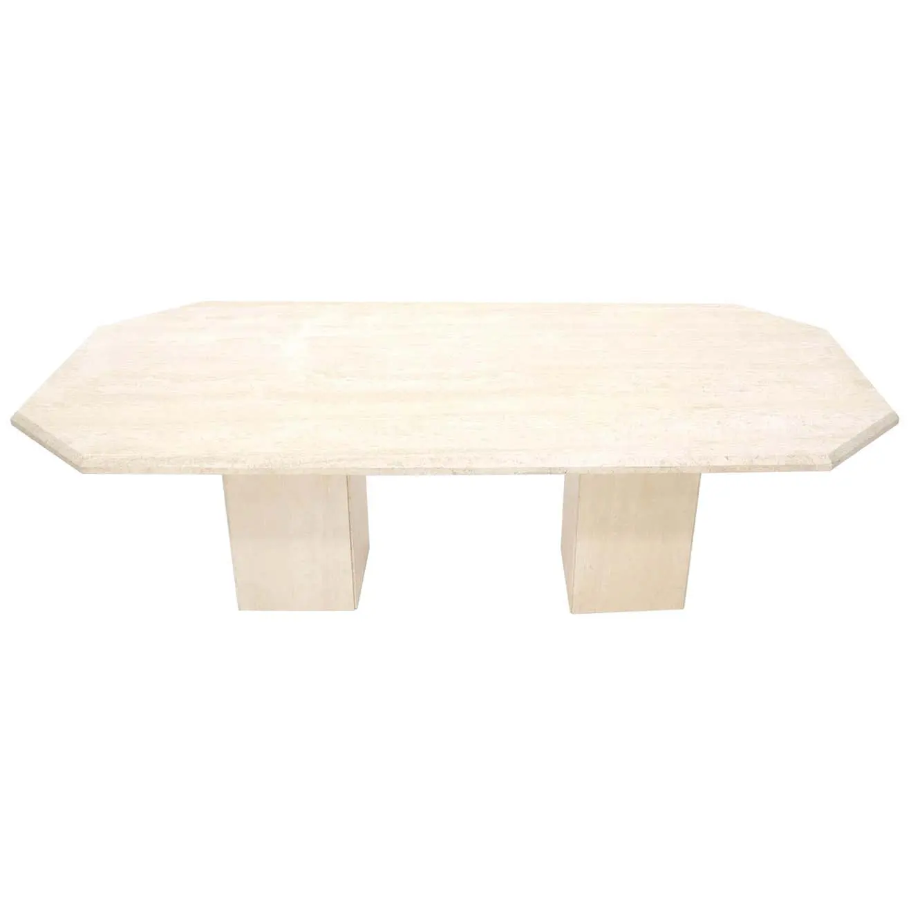 Table de salle à manger en marbre travertin moderne de qualité supérieure Grande table de salle à manger ou de conférence en travertin rectangulaire à double piédestal