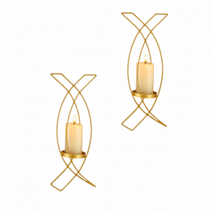 เชิงเทียนโลหะแขวนผนังอุปกรณ์ตกแต่งคริสต์มาสเชิงเทียนโลหะสีทองติดผนัง - Product Image 1