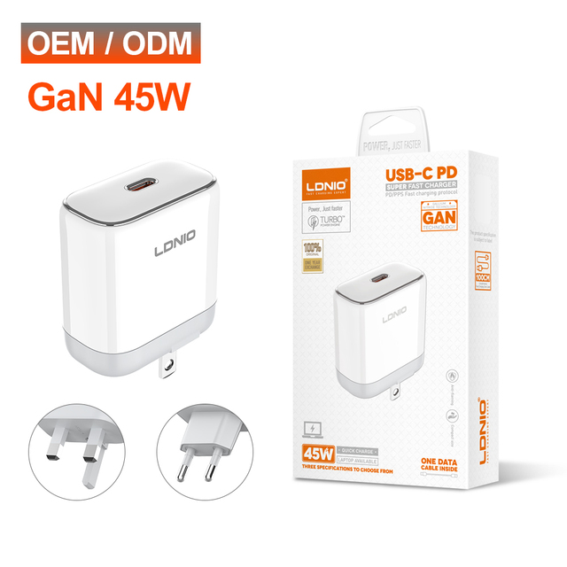 LDNIO Q1415 45W PD Fast Charger USB-C GaN Laptop Power Adapter with EU/UK/US Plug