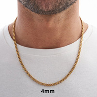 Collier en acier inoxydable plaqué or 18 carats, résistant à l'eau, avec chaîne torsadée, style Miami Cuban, 3 mm, pour homme