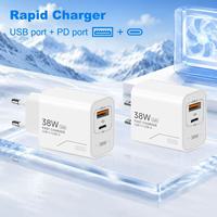 Chargeur mural USB-C 38W avec prise EU/US, adaptateur de voyage Type C PD, chargeur rapide USB C 38W pour Samsung/Xiaomi, charge rapide
