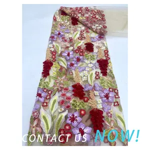 Buona qualità 3D fiori di pizzo con paillettes tessuto africano di pizzo, tessuto da ricamo per sposa abito da sposa pizzo a rete francese