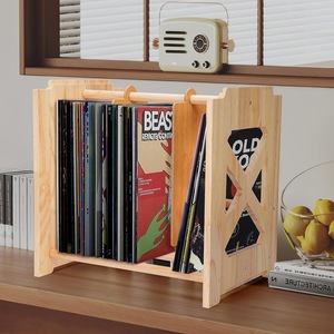 Estante de Almacenamiento de Discos de Vinilo de Madera, Organizador de CD Ajustable para Escritorio, Estantería de Madera Maciza con Divisores, Diseño Moderno - Product Image 1