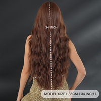 Perruques ondulées brunes super longues de 34 ''pour femmes perruque synthétique bouclée avec frange perruque de cheveux bouclés brun chocolat Halloween utilisée