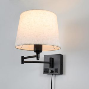 Lampe murale <span class=keywords><strong>de</strong></span> lecture à intensité variable avec abat-jour en tissu <span class=keywords><strong>de</strong></span> lin, applique murale à bras articulé à brancher pour chambre à coucher, hôtel, décoration intérieure - Product Image 1