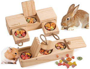 Giocattoli Interattivi Ecologici Moderni in Legno Lucidato per Conigli, Sniff N' Snack, 2 Set per Premi - Product Image 1