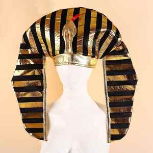 Egyptian Pharaoh Costume Headpiece Gold Black Striped King Headdress Halloween Cosplay <b>Hat</b> for Carnival <b>Party</b> Dress up - Product Image 3