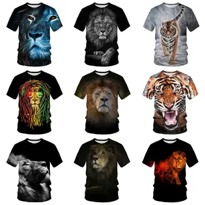 Camiseta masculina com estampa de leão 3d, estampada para homens, camiseta digital com estampa animal