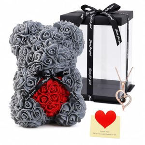 Boîte cadeau ours en roses artificielles en PVC pour la Saint-Valentin, cadeau pour papa, maman, Pâques, Noël, décoration murale pour hôtels - Product Image 1